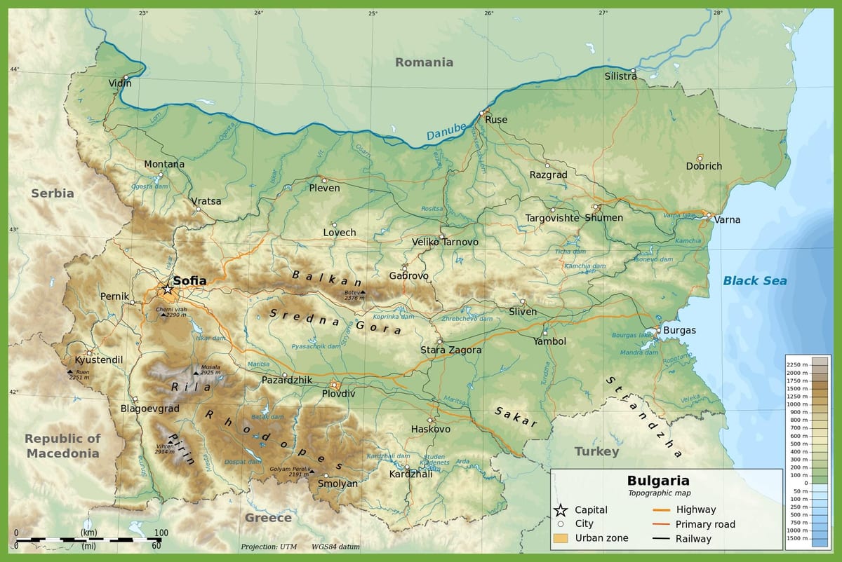 Bulgaria topographic ramani